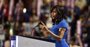 U.S. First lady Michelle Obama addresses the Democratic National Convention in Philadelphia, Pennsylvania, U.S. July 25, 2016. REUTERS/Gary Cameron - RTSJMGG