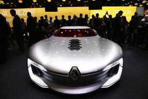 A new Renault Trezor concept automobile, produced by Renault SA, sits on display on the first press day of the Paris Motor Show at Porte de Versailles exhibition center in Paris, France, on Thursday, Sept. 29, 2016. Ford Motor Co. and Rolls-Royce are among the companies skipping the car show, also known as Mondial de L'Automobile, as the once-unmissable event succumbs to changes sweeping the auto industry. Photographer: Marlene Awaad/Bloomberg